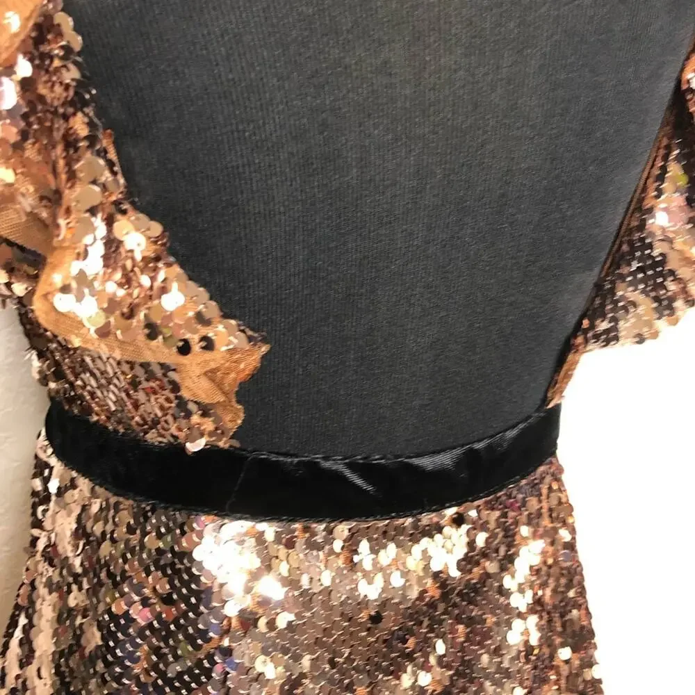 Free People copper bronze sequin open back dress size 4